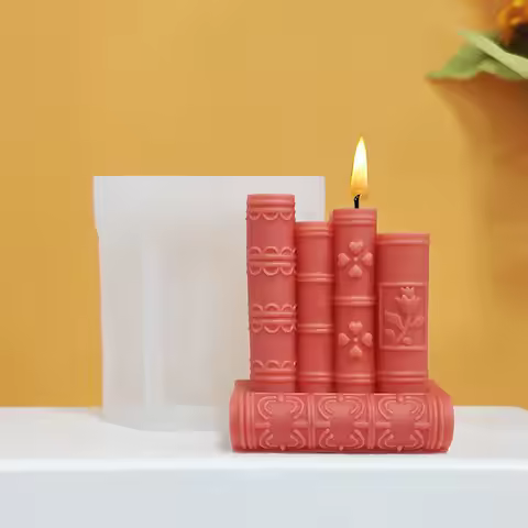 Vintage Carved Book Stack Candle Mold Silicone DIY Handmade Aromatherapy Wax Mold Artistic Study Roo