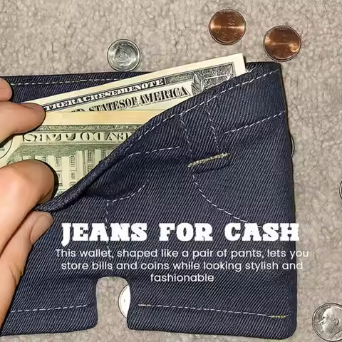 Pocket Pants Mini Jeans Wallet,Foldable Jeans Shaped Change Bag Card Holder Wallets Unique Mini Jean