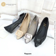 ทรงปกติ เปลี่ยนไซส์ได้-ไม่รับคืน Zenachoo รุ่น Vsquare สูง 1นิ้ว รองเท้าหนังแกะแท้ หนังนิ่ม พื้นนุ่ม