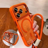 Luxury Transparent Magnetic Magsafe Phone Case Metal Stand Holder Lens Film For iPhone 17 17Air 16E 