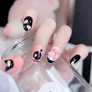 24Pcs/Box Cute Kuromi Fashion Fake Nails Finished Nail Patch Wearable Nails Hello Kitty 可爱娃娃短款骷髏美甲成品
