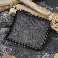 Men Leather Short Wallet Zipper Wallet Lychee Pattern Simple Small Card Holder Coin Purse103710.4+