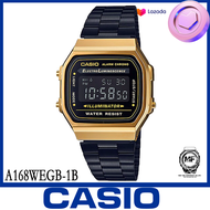 นาฬิกา รุ่น Casio Digital นาฬิกาข้อมือ สีดำทอง สายสแตนเลส รุ่น A168WEGB-1B ของแท้ 100% ประกันศูนย์ C