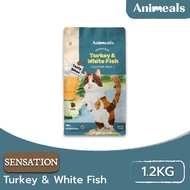 Animeals Sensation 1.2 kg. อาหารแมว สูตร แมวกินง่าย สำหรับแมวเลือกกิน ไก่งวงและปลาเนื้อขาว กลูเตนฟรี