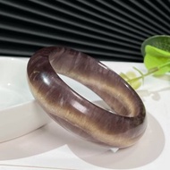 棗紫色發絲螢石手鐲54+MM 冰透波浪紋聚寶盆水晶手環 女性暖宮石