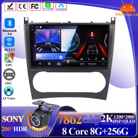 Android 15 car CarPlay For Mercedes Benz C-Class W203 W209 C180 C200 CL203 C209 A209 2004-2011 Multi