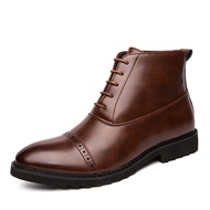 COD Size 38-48 Men's Formal Leather Ankle Boots Dress Pointed Toe Brogues Shoes Brown HJGSDFHS