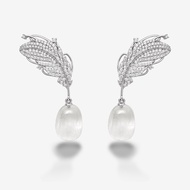 [With Box] HEFANG HEFANG Jewelry White Crystal Feather Earrings Earrings Earrings Birthday Gift