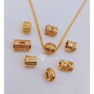 [VJ]Cop916🔥Necklace Premium CZ Charms Ball 999.9 Bangkok Gold Plated Necklace [Rantai Leher Charm]