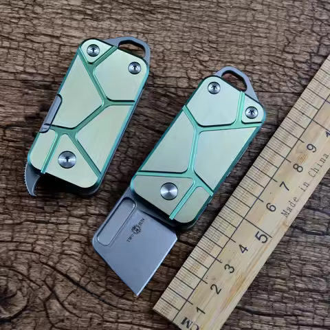 TWOSUN TS478 Mini Pocket Knife M390 Blade Ceramic Ball Bearing Washer Green Titanium Handle EDC Outd