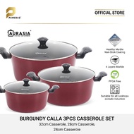 Aurasia Calla Burgundy 3pcs Casserole set (Periuk set 3 saiz 24cm, 28cm dan 32cm)