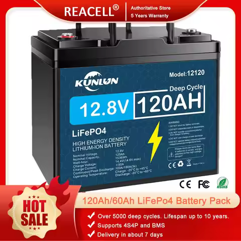 REACELL12V 120Ah/60Ah LiFePo4 Battery Pack For 4S4P BMS RV,Boat Motors,Solar Powerlar Wind 12.8V Lit