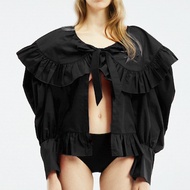 BLACKDOG BKK - SS2411 - Oversized puffy ruffle shirt - เสื้อเชิ้ตตัวโคร่งผ่าหน้าตกแต่งระบายแขนพอง