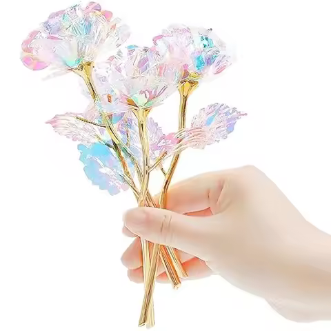 6Pcs Sparkling Eternal Crystal Roses, Artificial Realistic Crystal Flower Bouquet, Rose Decor, Mothe