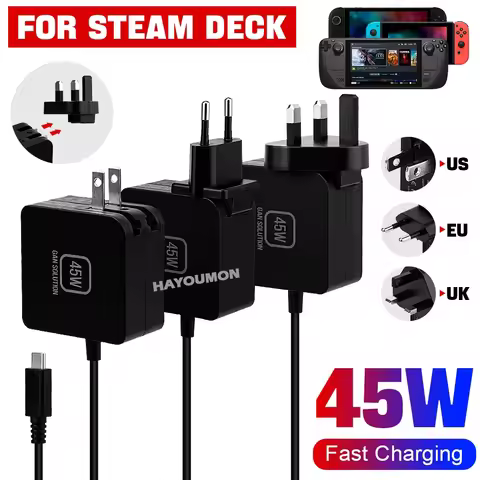 Fast Charger for Steam Deck 45W Power Supply PD Protocol 20V/3A AC Adapter Type-C Charging Cable for