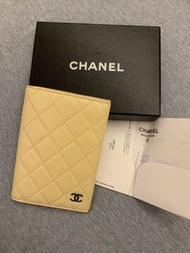 Chanel 護照夾 荔枝皮 米色