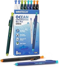 WRITECH Retractable Gel Ink Pens: 8ct Black Ink 0.5mm Fine Point Tip Click Pen for Smooth Writing Jo