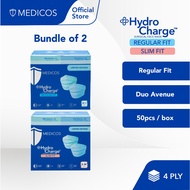 MEDICOS HydroCharge™ 4 Ply Surgical Face Mask Regular/Slim Fit - Duo Avenue Mint + Blue (50's x 2 Boxes)