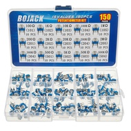 BOJACK 15 Values 150 pcs 100 Ohm- 2M Ohm Variable Resistor 6mm Potentiometer Assortment Kit packag i