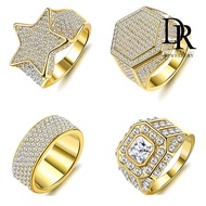 DR Jewelry Fashion Korean Accessories Cincin Lelaki Emas 916 Full Diamond Luxury Polygon Ring Cincin Perempuan Men and Women Silver 925 Original Shiny Hip-hop Five-pointed Star