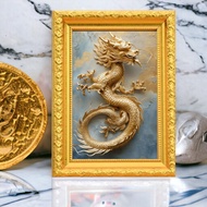 Picture Auspicious Rich Golden Dragon With Frame With Size 4 x 6 Inches