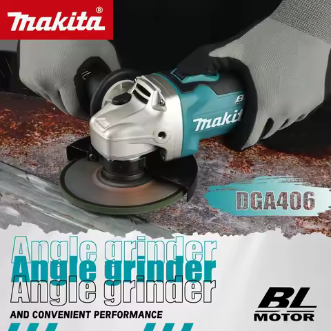 Makita DGA406 Cordless Angle Grinder, BL Motor,18V Compatible,8500r/min, Detachable Handle & Safety 