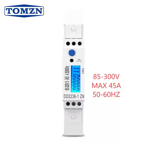 TOMZN 5(45)A 45A MAX 110V 220V 50-60Hz Voltage Current Single Phase Din Rail KWH Watt Hour Energy Me