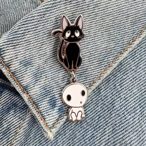 Kiki's Delivery Service Pet Cat Kiki Pin With Princess Mononoke Kodama Pendant Badge Anime Merchandi
