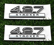 2pcs 427 Stroker 7.0 Liter Engine Emblems Badge 3D Decals Stickers Cars Trucks (Chrome Black)
