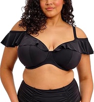 Womens Plain Sailing Underwire Bardot Plunge Bikini Top, Black, 36F