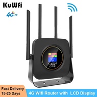 KuWfi 4G Wifi Router with Sim Card 300Mbps 4 Antennas LCD Display Mobile Wi-Fi Hotspot LTE Router Built-in 3000mAh Battery gubeng
