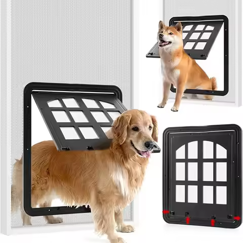 4 Entry Ways Large Dog Screen Door Flap Self Closing Pet Door for Dogs Cats