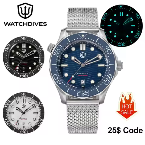 Watchdives WD007 V4 Men's Watch 42mm Top Hat Bubble Sapphire Crystal Titanium Watch PT5000 Automatic