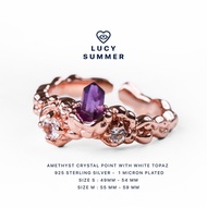 LUCY SUMMER Magic Crystal แหวนพลอยแท้ Amethyst Crystal ประดับพลอย White Topaz