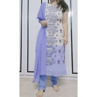 Indian white Lavender Purple silver Embroidered short sleeve kurti Trouser traditional suit set + sh