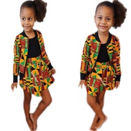 【Value Bundle】 2PCs set African dresses kids print girls zipper coat skirts dashiki Bazin children r