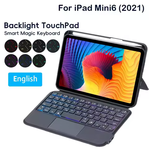 Split Keyboard Case for Apple iPad Mini 6 th 2021 Smart Track Pad RGB Backlit Magnetic Typing Keyboa