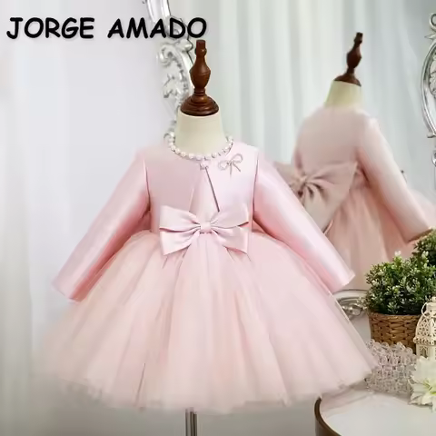 Girl Dress Round Collar Pink Sleeveless Princess Dresses+Long Sleeves Coat Party Wedding Formal Clot