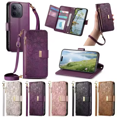 Zipper Wallet Flip Case For OPPO A6 Pro A5X A3X A40 A60 A80 A38 A59 A79 Reno 14F 14 13F 13 12F 12 Ca