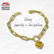 Youloong Rantai/Gelang tangan paperclip love gantung hollow EMAS916