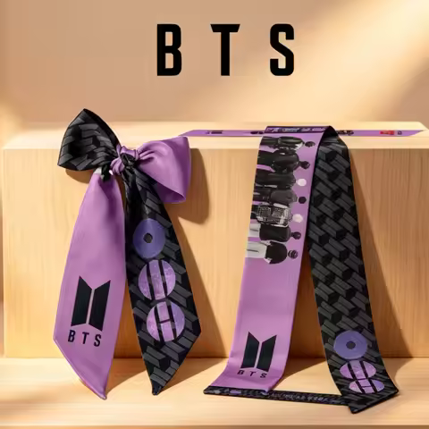 New BTS Merch Purple Black Satin Hair Scarf Ribbon Bow Hair Tie Hair Accessory Neck Scarf Birthday G