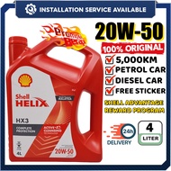 [Installation Provided] S2U Original Shell Helix HX3 Engine Oil 20W50 4Liter Minyak Hitam Kereta 4L
