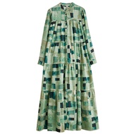 XITAO Loose Print Casual Patchwork Dress Full Sleeve A-line Korean Temperament Women Stand Collar Si