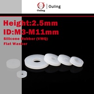 Ouling H2.5mm Plain Gasket ID M3-M11 VMQ Shock Absorption Sealing Flat Washer White Silicone Waterpr