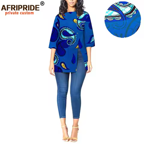 2025 African Women Blouses Print Shirt Dashiki Ankara Fabric Wax Batik Half Sleeve Long Outfit AFRIP