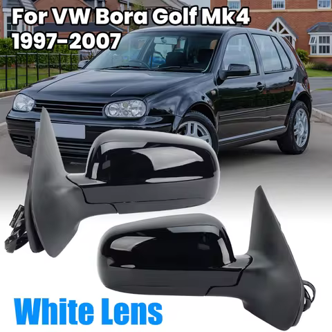 Wing Rearview Mirror Assembly For Volkswagen Golf MK4 1997 1998-2007 Glossy Black Heated White Lens 