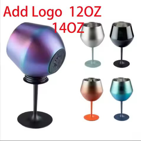 Custom LOGO 12OZ 14OZ Wine Beer 304 stainless steel goblet with detachable plastic part heat cold wi