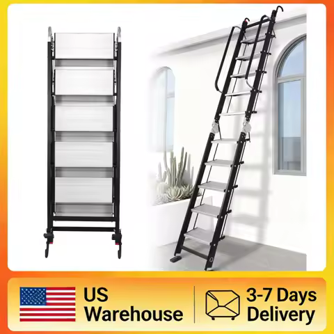 Heavy Duty 330lbs Load 9.5ft Folding Loft Ladder 10 Step Aluminum Alloy Anti Slip Stairs with Handra