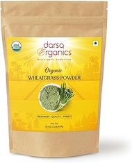 Darsa Organics Wheatgrass Powder | 1 lb Brown Kraft Paper Resealable Pouch | USDA Organic | Non-GMO | Chemical-Free | Premium Quality Powdered Wheatgrass | Health Supplement