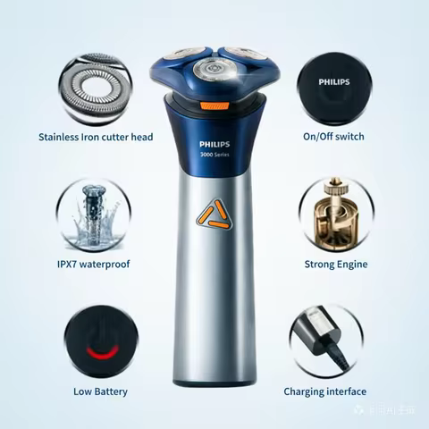 Philips Cyclone PRO Series 3 Electric Shaver 6D Floating Head IPX7 Waterproof USB-A Charging Gentle 